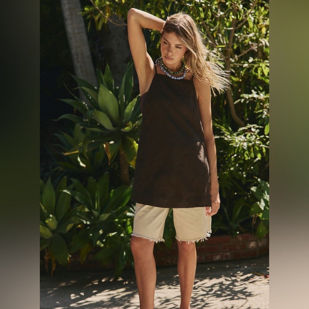 Free People Beachside Cotton Linen Mini Dress in Double Espresso size Large NWT